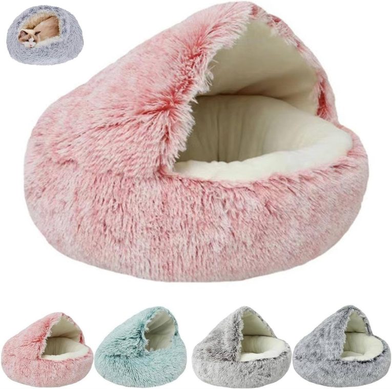 سرير حيوانات أليفة مريح للكلاب والقطط من كيشيان، سرير الاحتضان للكلاب والقطط، سرير مخملي دافئ للكلاب والقطط، سرير على شكل شرنقة مريح للحيوانات الأليفة، (لون: رمادي، المقاس: 40 سم)