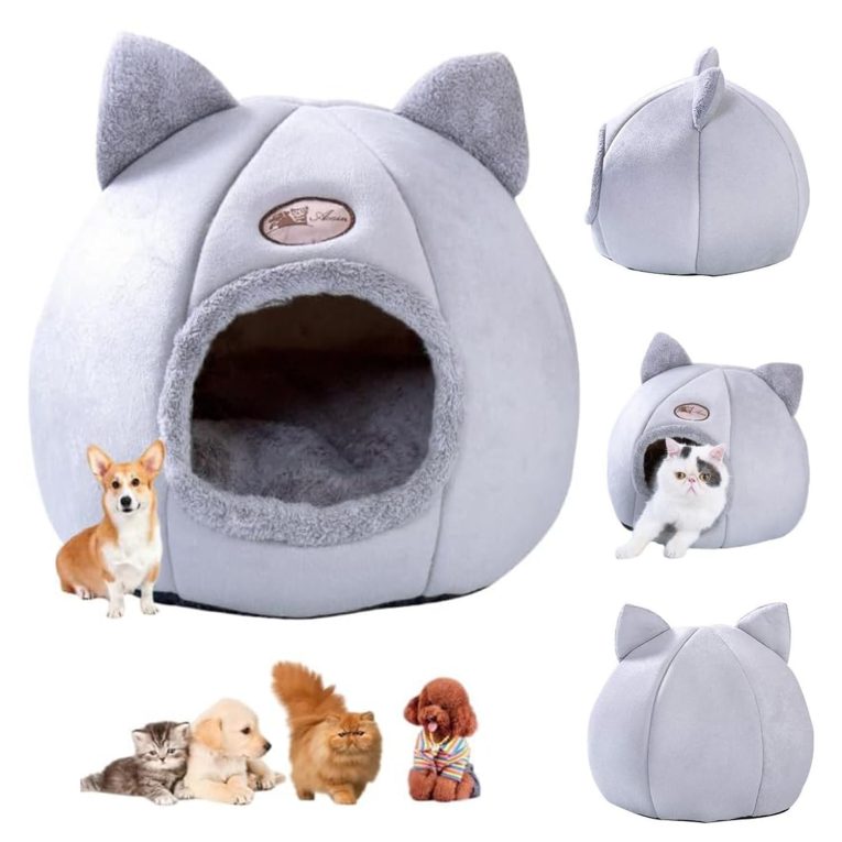سرير قطط شبه مغلق، سرير مريح للقطط والكلاب مع وسادة قابلة للازالة للقطط والكلاب الصغيرة، قاع مضاد للانزلاق ومقاوم للماء (رمادي، XL)