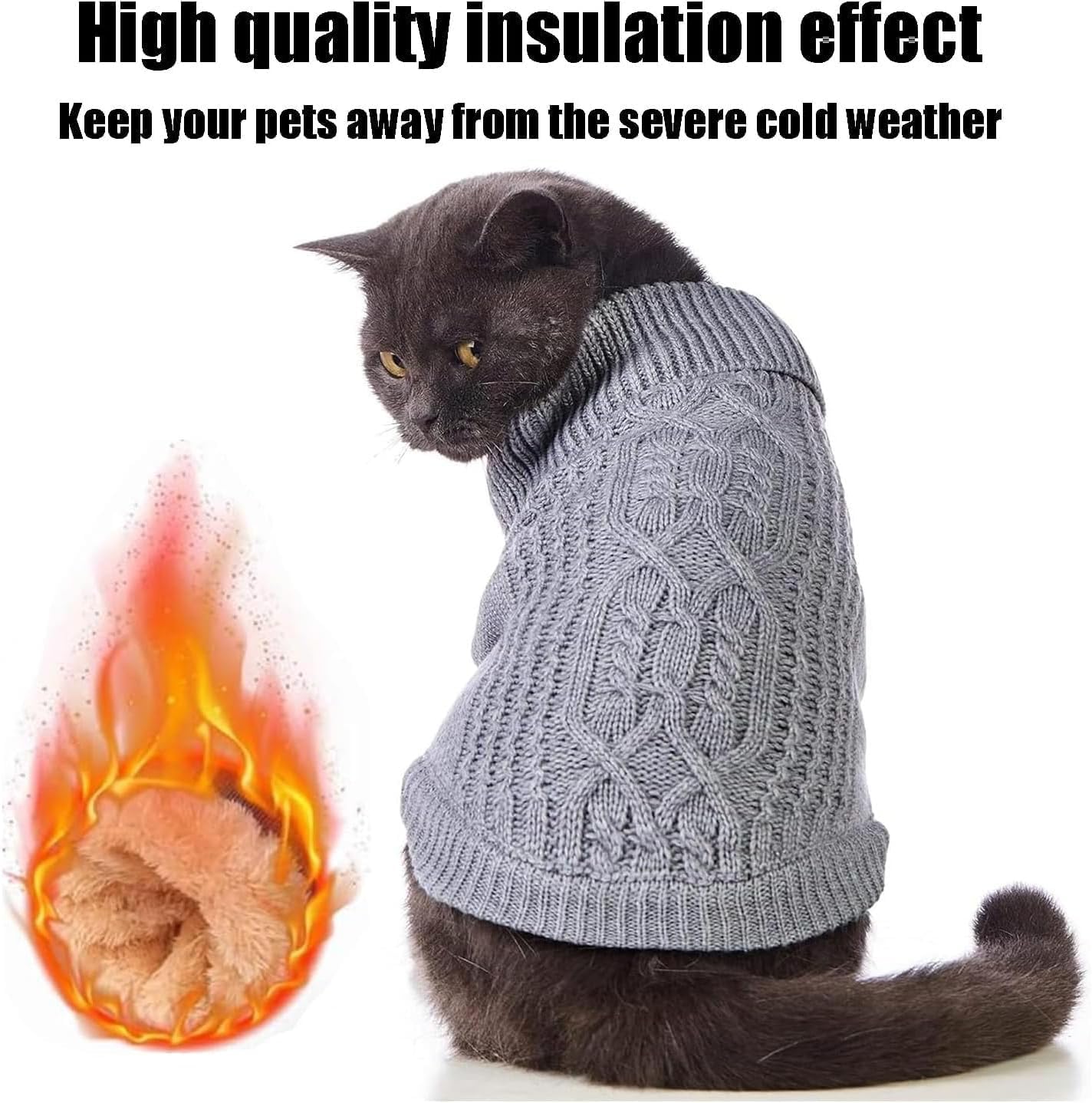 سويتر قطة من ابوتو، سترة محبوكة بقبة مدورة للقطط والكلاب الصغيرة، ملابس شتوية مريحة متوسطة الحجم، بطانة من الصوف الناعم الدافئ للاستخدام الداخلي والخارجي
