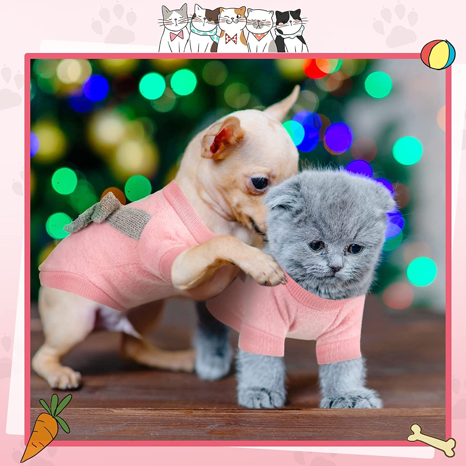 سيوسى سويتر تريكو للحيوانات الاليفة، سترة سترة دافئة للقطط، معطف صغير للجراء والكلاب، للقطط والجراء (زهري ورمادي)
