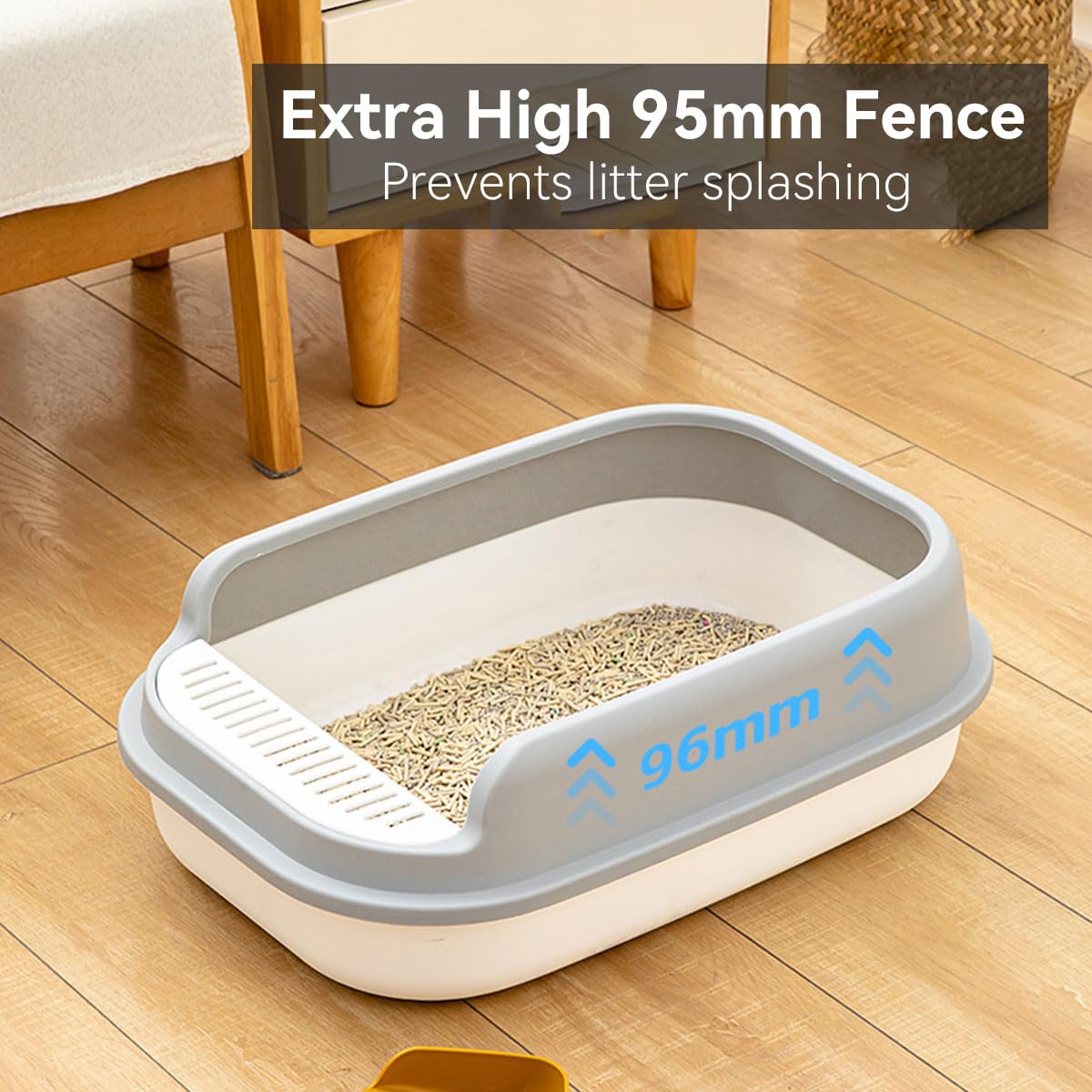 صندوق فضلات القطط مفتوح وكبير الحجم من اي سي في في - 50.5 (طول) × 35.5 (عرض) × 17 سم (ارتفاع) - أبيض، مقاس L، تصميم عصري، مصنوع من مادة البولي بروبيلين، لمالكي القطط