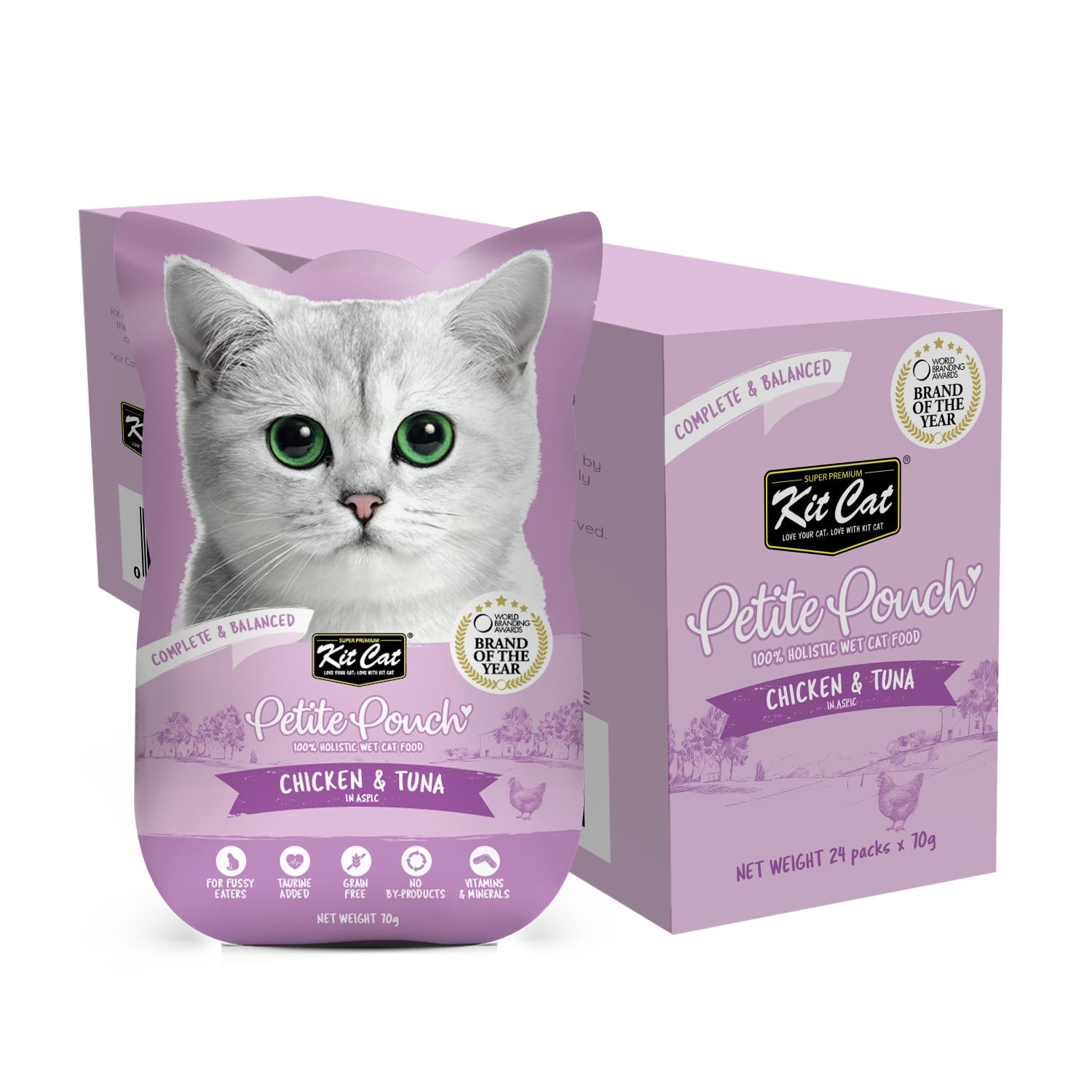 طعام قطط بيتيت باتش كامل ومتوازن بالدجاج والتونة من كيت كات، 70 غرام، قطعة، 70.0 غرامات