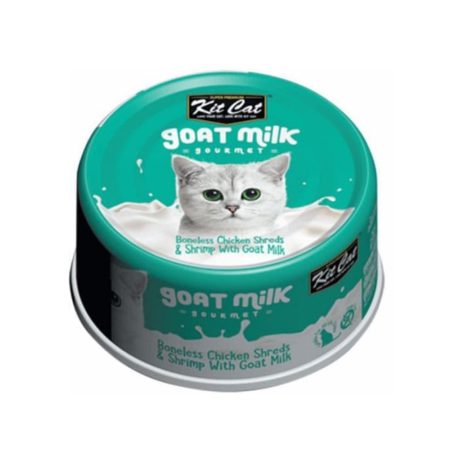 طعام للقطط بقطع الدجاج بدون عظام والروبيان مع حليب الماعز من كيت كات ، بوزن 70 جرام كل مراحل الحياة رقائق