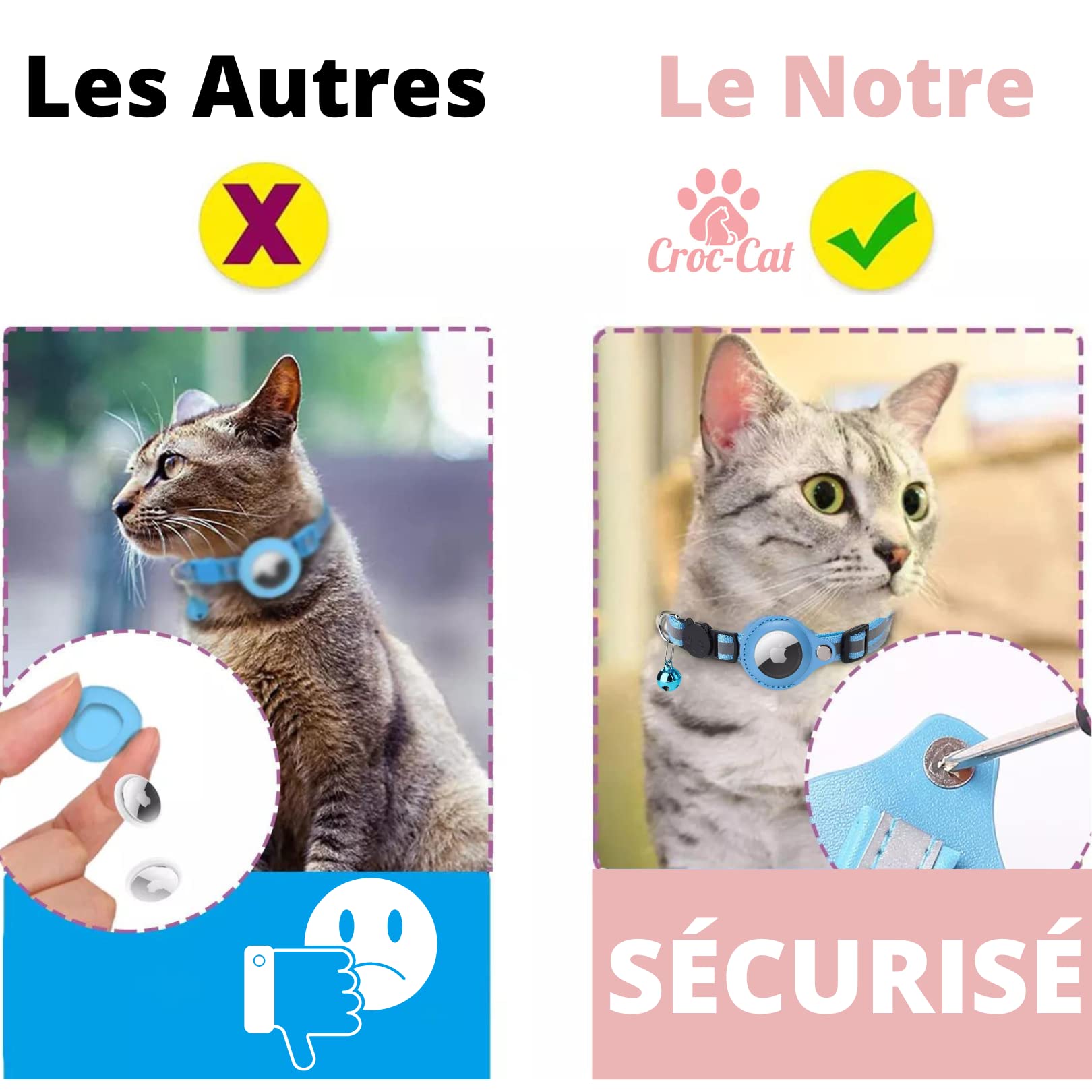 طوق اير تاغ للقطط من كروك-كات®، اكسسوار متوافق مع ابل ايرتاج، طوق مع مشبك امان مضاد للاختناق للقطط والقطط والكلاب الصغيرة، لا يتضمن جهاز تحديد المواقع، ارجواني