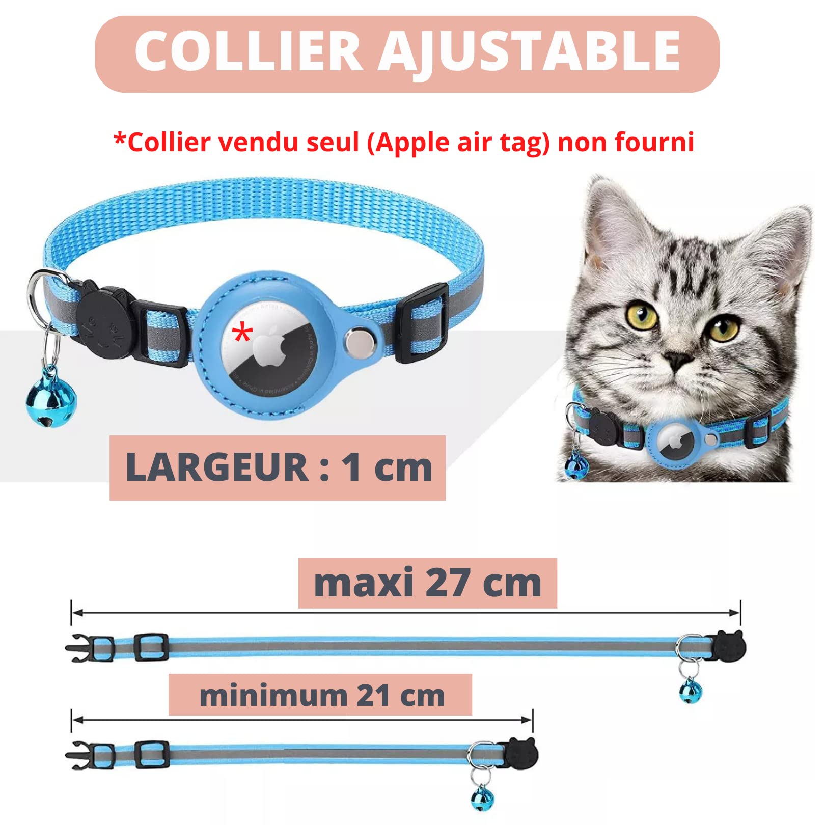 طوق اير تاغ للقطط من كروك-كات®، اكسسوار متوافق مع ابل ايرتاج، طوق مع مشبك امان مضاد للاختناق للقطط والقطط والكلاب الصغيرة، لا يتضمن جهاز تحديد المواقع، ارجواني