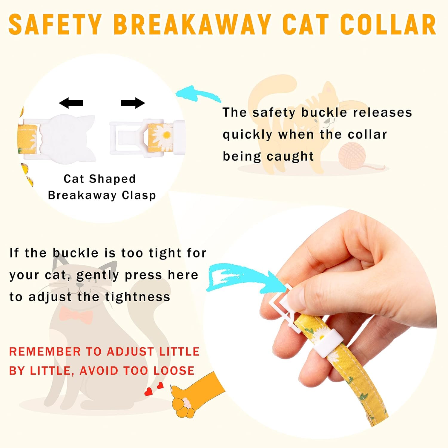 طوق ايرتاج للقطط من زابيس، طوق قابل للفصل مع حامل ايرتاج من السيليكون، اجراس وزهرة للبنات والقطط والاولاد والقطط والكلاب الصغيرة (يتضمن طبقة واقية لجهاز ايرتاج متضمنة) (اصفر)