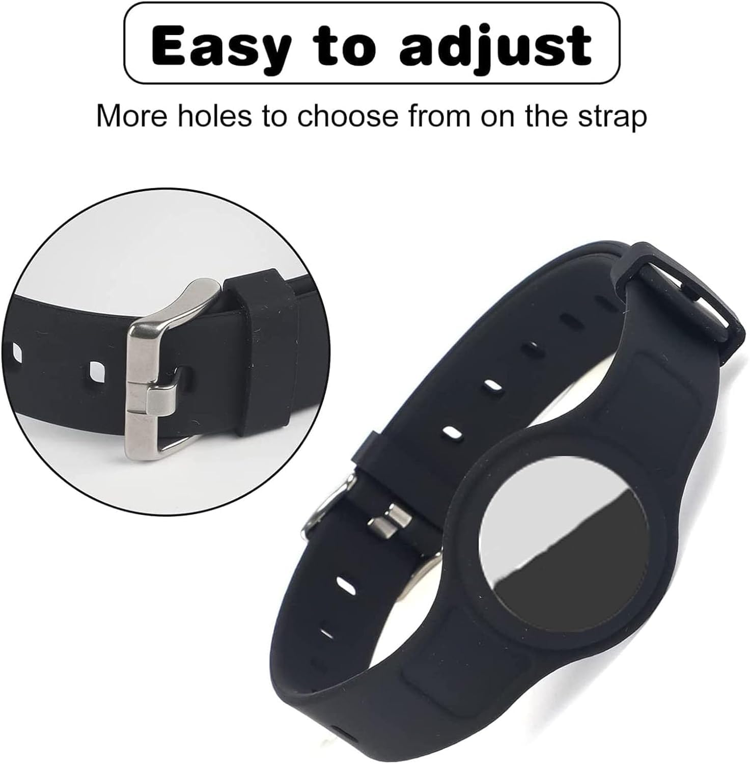 طوق ايرتاج للكلاب من جويز، طوق سيليكون قابل للتعديل متوافق مع أجهزة التتبع الذكية، طوق تتبع للكلاب الصغيرة والمتوسطة والقطط مع حامل امن (اسود)