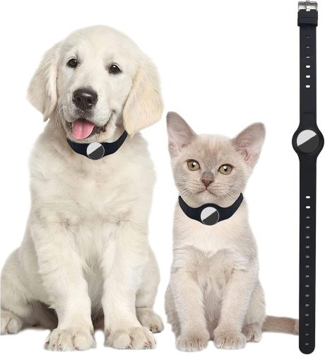 طوق ايرتاج للكلاب من جويز، طوق سيليكون قابل للتعديل متوافق مع أجهزة التتبع الذكية، طوق تتبع للكلاب الصغيرة والمتوسطة والقطط مع حامل امن (اسود)