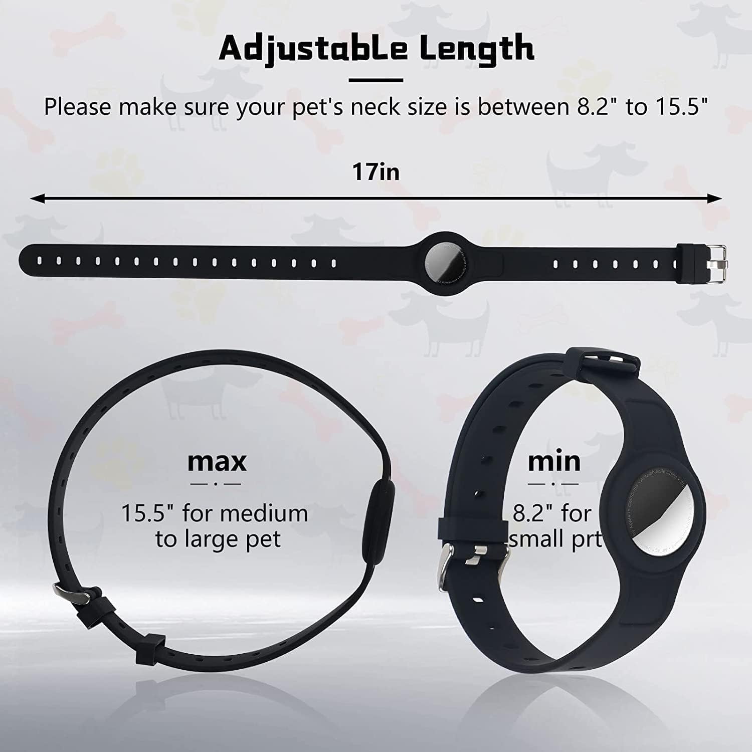 طوق ايرتاج للكلاب من جويز، طوق سيليكون قابل للتعديل متوافق مع أجهزة التتبع الذكية، طوق تتبع للكلاب الصغيرة والمتوسطة والقطط مع حامل امن (اسود)