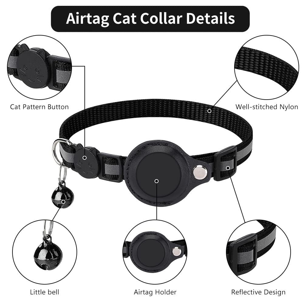 طوق للقطط اير تاغ من هوتمنتي، طوق عاكس للضوء للقطط بنظام تحديد المواقع العالمي مع حامل ايرتاج وجرس، طوق تتبع خفيف الوزن، مناسب للقطط والجراء، زهري