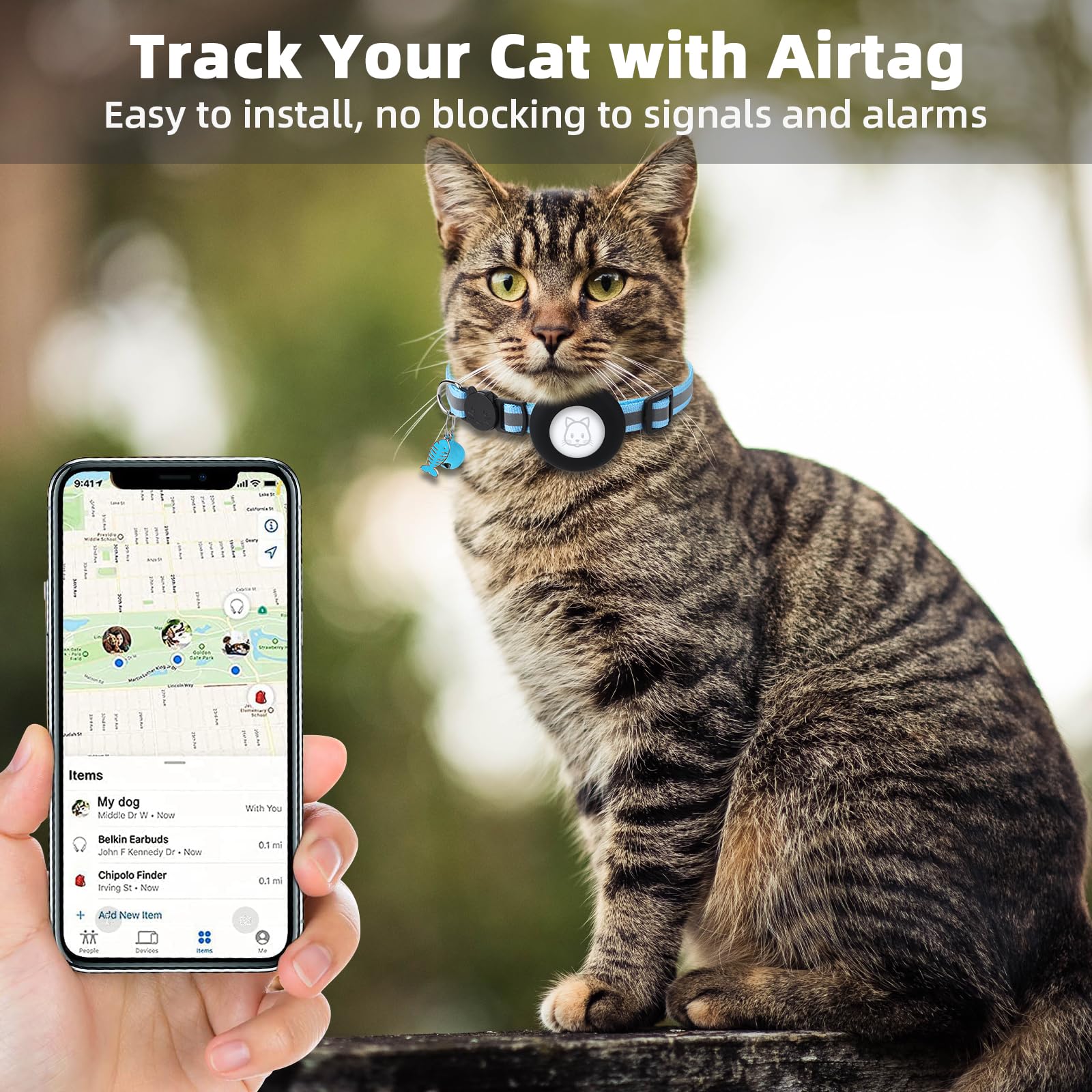 طوق للقطط مع حامل لجهاز ايرتاج صغير متوافق مع جهاز ابل ايرتاغ للتتبع بنظام تحديد المواقع الجغرافية، عبوة من 2 - غطاء مقاوم للماء - طوق للقطط والكلاب - عرض 3/8 انش - 2022 زهري وابيض
