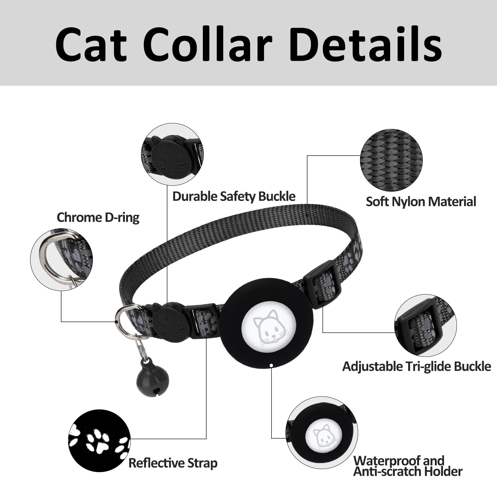 طوق للقطط من بوكيلا، طوق ابل اير تاج للقطط مع مشبك امان وجرس، طوق عاكس بعرض 3/8 انش مع حامل ايرتاج للحيوانات الاليفة الصغيرة (بينك)