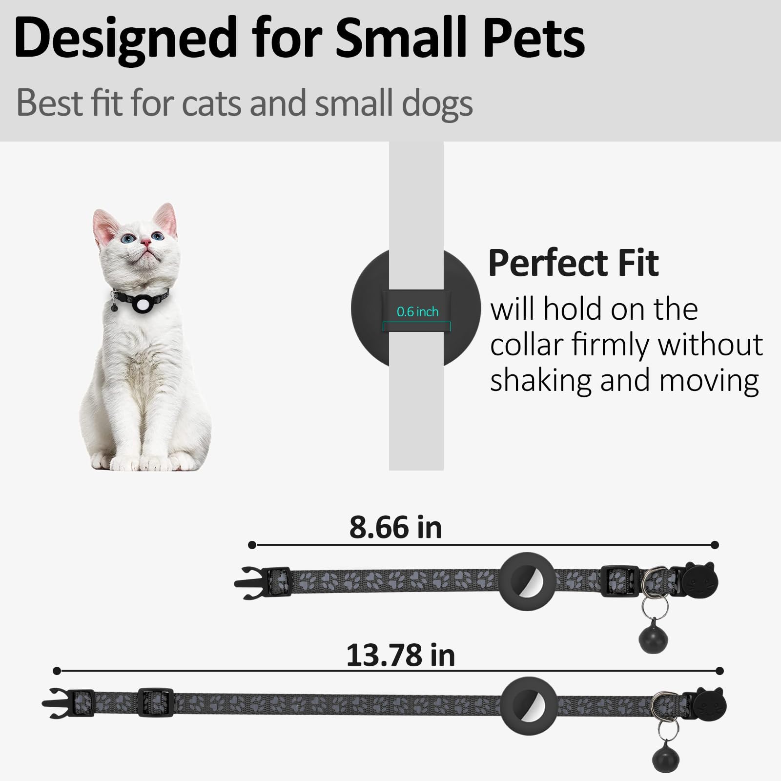 طوق للقطط من بوكيلا، طوق ابل اير تاج للقطط مع مشبك امان وجرس، طوق عاكس بعرض 3/8 انش مع حامل ايرتاج للحيوانات الاليفة الصغيرة (بينك)