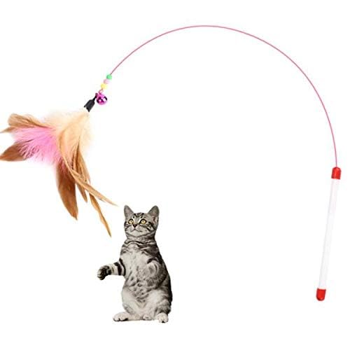 عصا ريشة بسلك تحفيزية تفاعلية لالعاب القطط بخرز وجرس هدايا ممتعة للعب مع القطط وتدريبهم