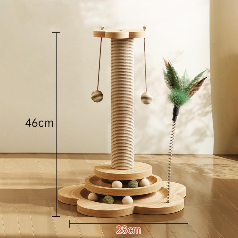 عمود خدش للقطط للاستخدام الداخلي للقطط الصغيرة والمتوسطة مكون من عمود خشبي مع مسار للكرات وكرتين من النعناع البري من بابوريتش، 45.7 سم