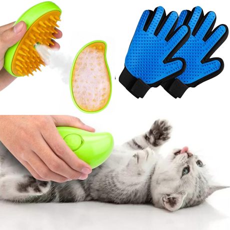 فرشاة بخار للقطط 2 في 1 للتدليك وذاتية التنظيف ولإزالة الشعر المتشابك والسميك، بديل قفاز القطط (2 قطعة)