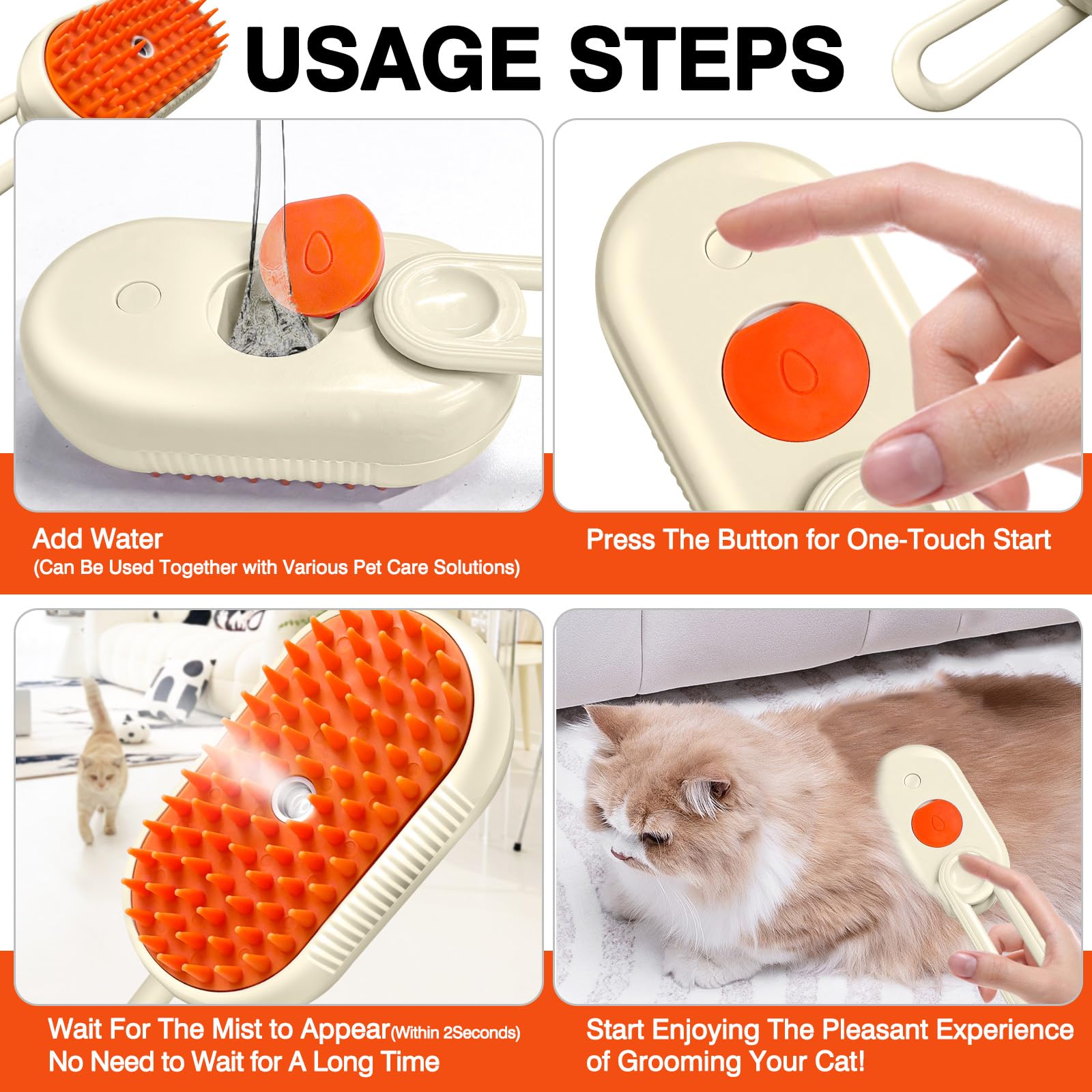 فرشاة بخار للقطط 4 في 1، مشط ذاتي التنظيف للحيوانات الاليفة للتساقط والتزيين، فرشاة بخاخ لازالة الشعر للشعر الطويل والقصير للكلاب والقطط