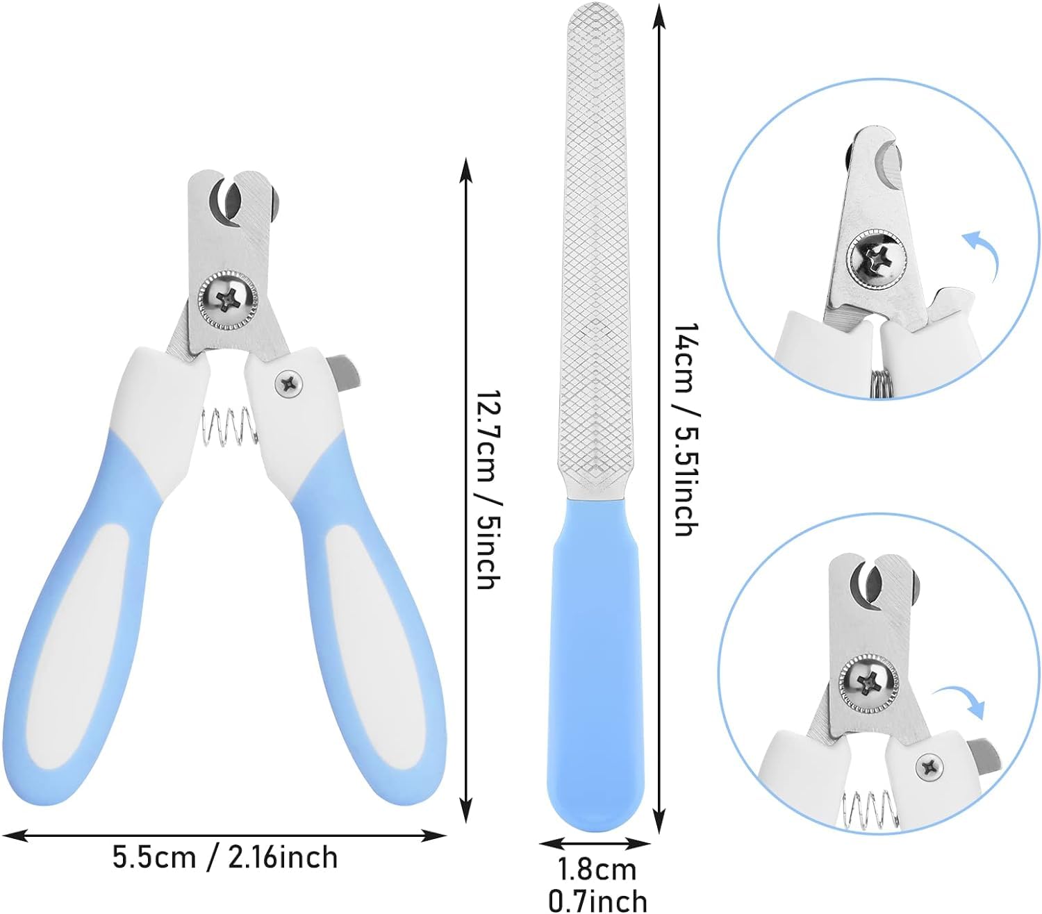 قصافة أظافر للكلاب مع مبرد أظافر من فولاذ مقاوم للصدأ، قصافة أظافر الحيوانات الأليفة مناسبة للجراء والقطط الصغيرة مع قفل أمان وواقي لتجنب القص الزائد من مومو بير (أزرق)