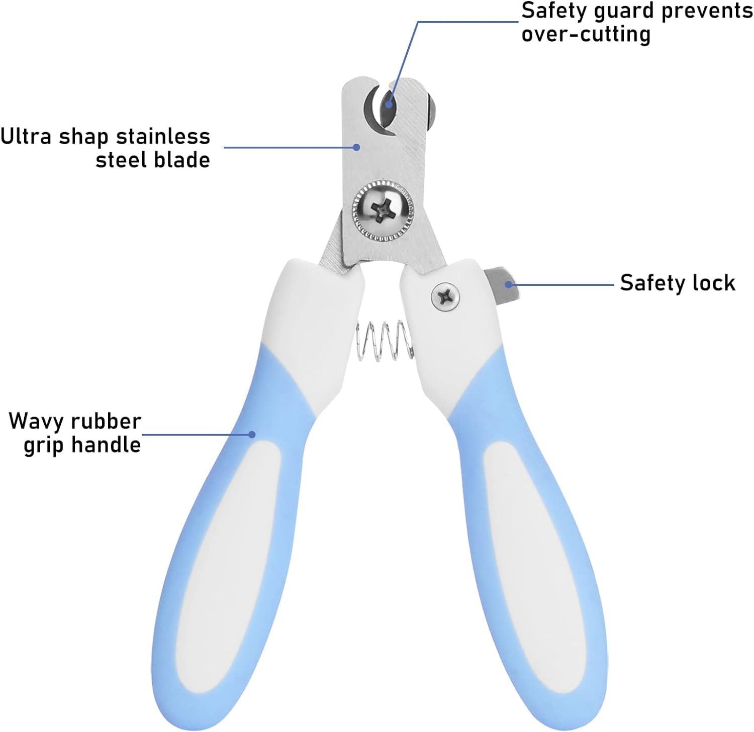 قصافة أظافر للكلاب مع مبرد أظافر من فولاذ مقاوم للصدأ، قصافة أظافر الحيوانات الأليفة مناسبة للجراء والقطط الصغيرة مع قفل أمان وواقي لتجنب القص الزائد من مومو بير (أزرق)