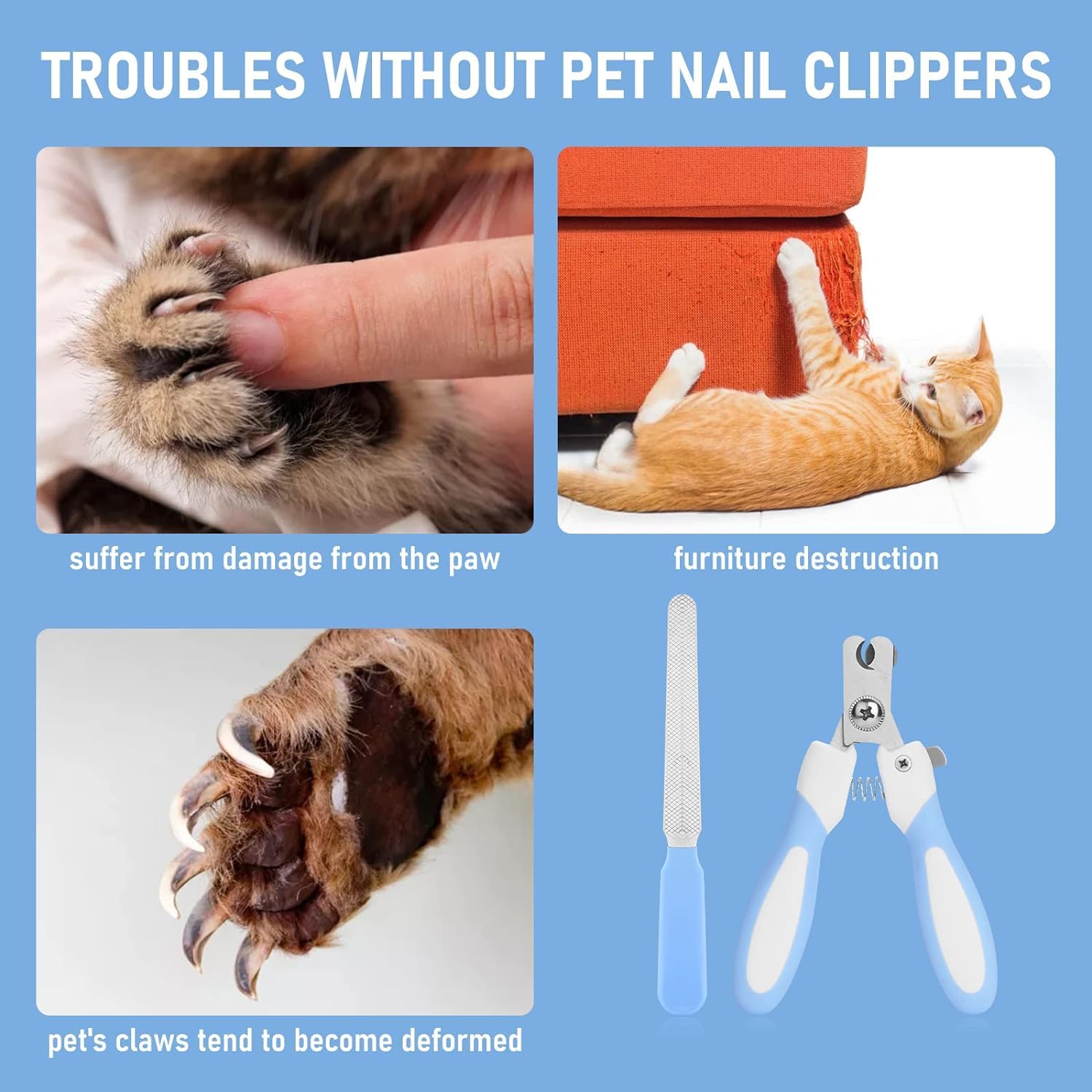 قصافة أظافر للكلاب مع مبرد أظافر من فولاذ مقاوم للصدأ، قصافة أظافر الحيوانات الأليفة مناسبة للجراء والقطط الصغيرة مع قفل أمان وواقي لتجنب القص الزائد من مومو بير (أزرق)