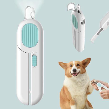 قصافة اظافر الحيوانات الاليفة من بوكيلا، اداة تشذيب للكلاب مع واقي امان مع ضوء LED وقطاعة اظافر واقية من الرذاذ للقطط في الاماكن المغلقة، اداة تشذيب احترافية للقطط الصغيرة