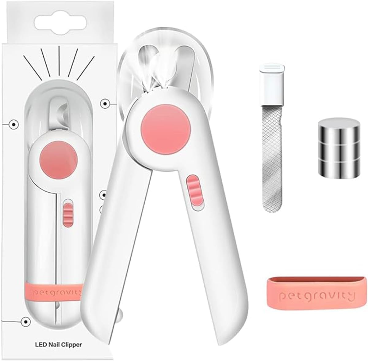 قصافة اظافر الحيوانات الاليفة من بوليفيا، اداة تشذيب اظافر باضاءة LED مع قفل امان للقطط والكلاب، تصميم راس دائري للعناية بالامن والدقيق، اداة العناية بالحيوانات الاليفة الاساسية للاستخدام المنزلي