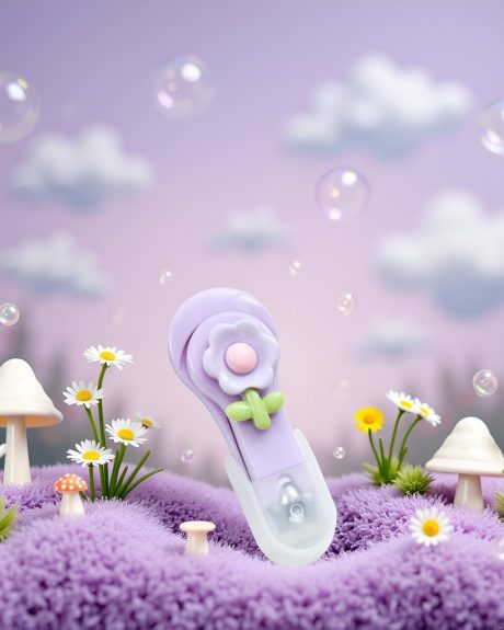 قصافة اظافر بتصميم كرتوني لطيف لسلامة المنزل، مقص اظافر محمول - زهرة ارجوانية LCC796-03