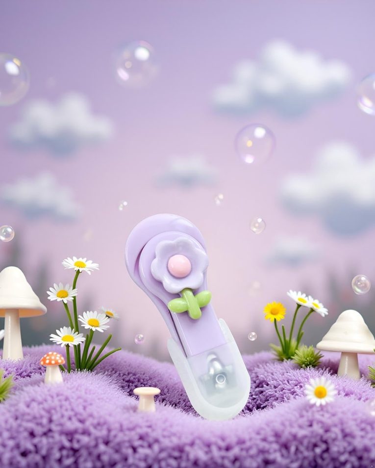 قصافة اظافر بتصميم كرتوني لطيف لسلامة المنزل، مقص اظافر محمول - زهرة ارجوانية LCC796-03