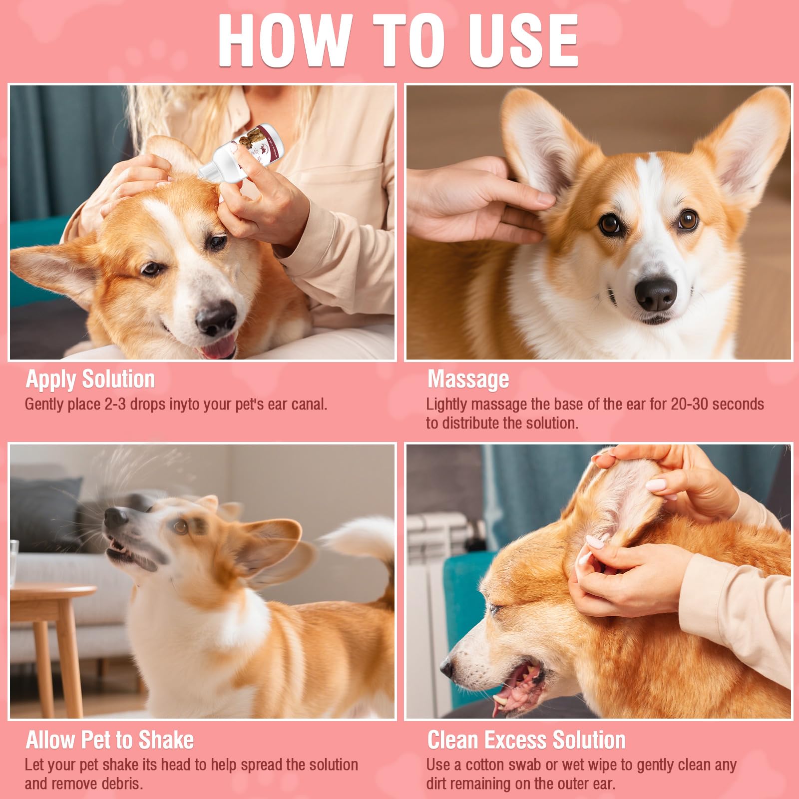 قطرات علاج عدوى اذن الكلاب، منظف اذن الكلب للمساعدة في ازالة الحطام والرائحة للقطط والكلاب، محلول منظف الاذن