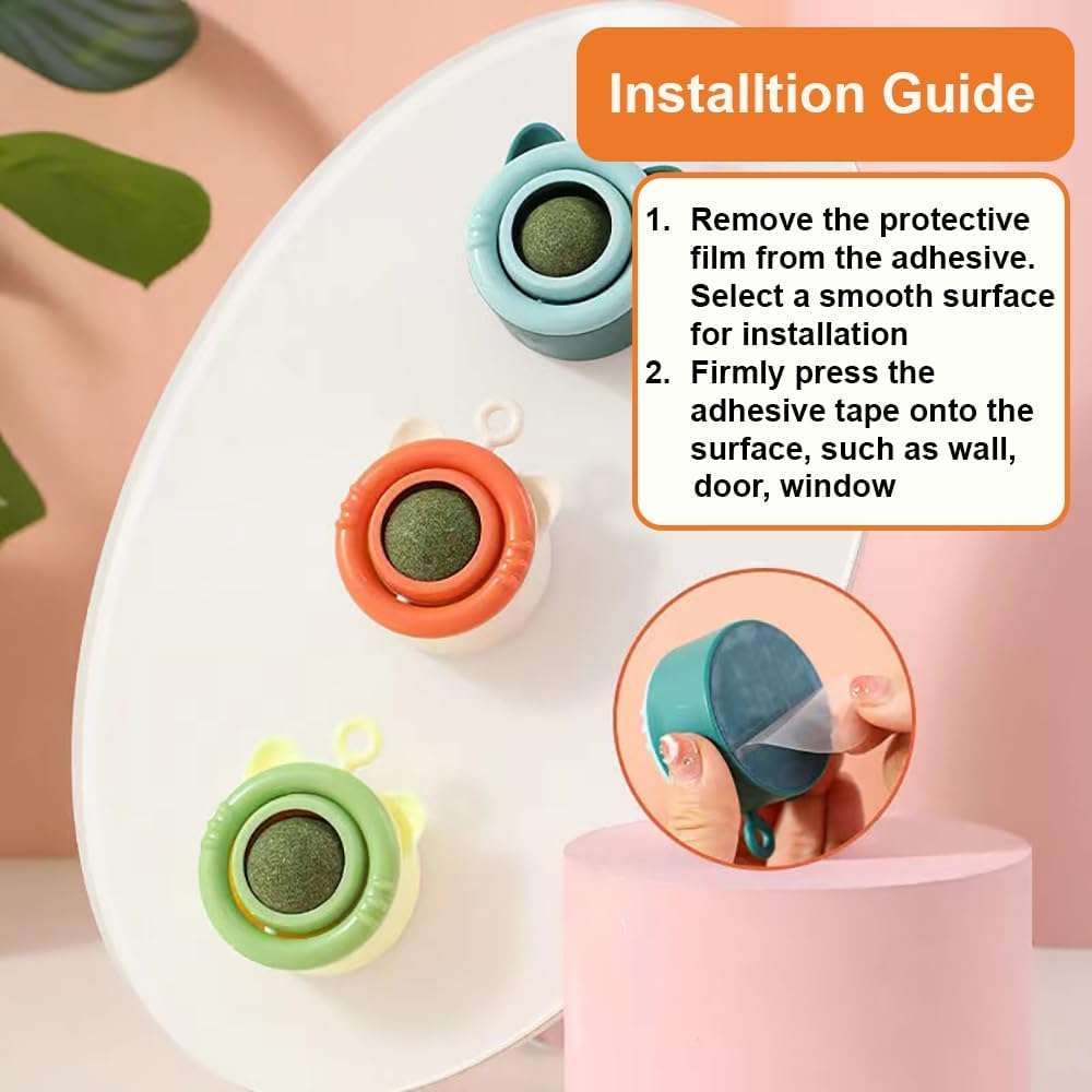 كرات العاب فاكهة النعناع البري والمرارة من تزويق، كرات طاقة دوارة 360 درجة، العاب لعق ومضغ صالحة للاكل لصحة الاسنان، حلوى مثبتة على الحائط للقطط