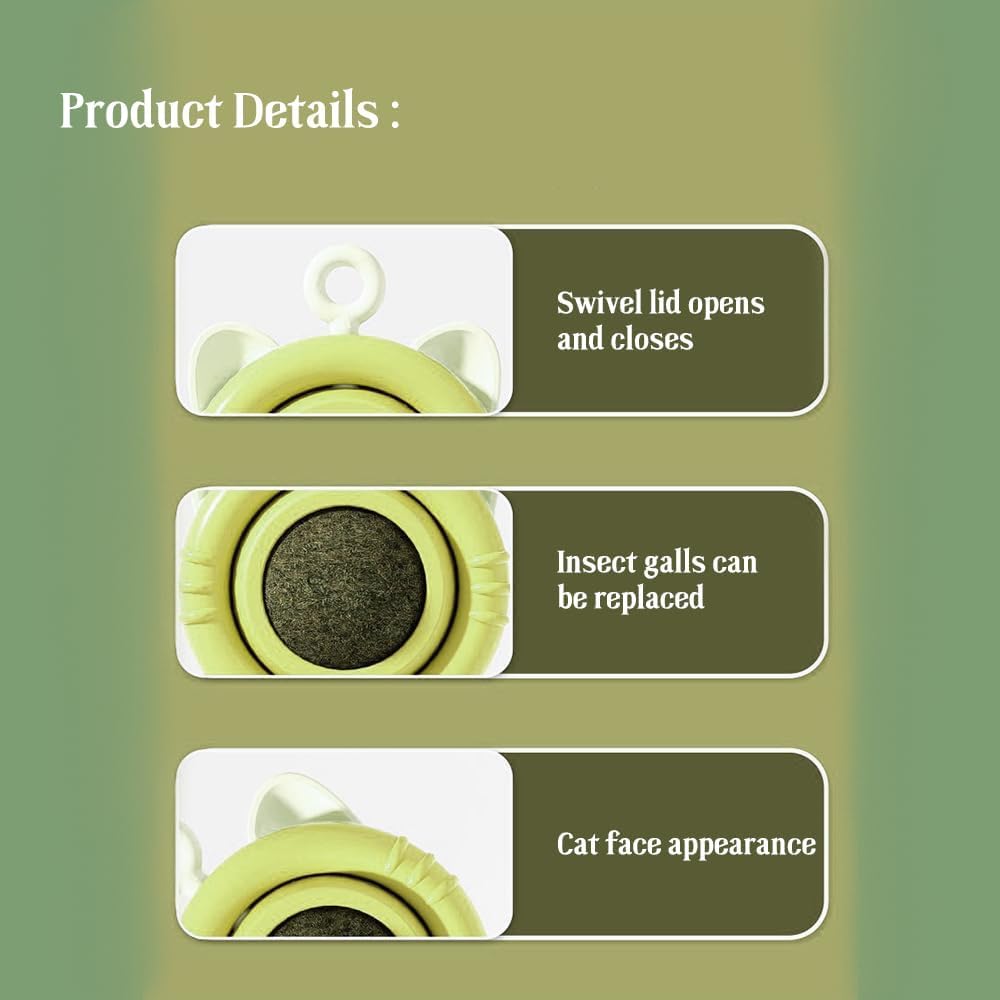 كرات العاب فاكهة النعناع البري والمرارة من تزويق، كرات طاقة دوارة 360 درجة، العاب لعق ومضغ صالحة للاكل لصحة الاسنان، حلوى مثبتة على الحائط للقطط