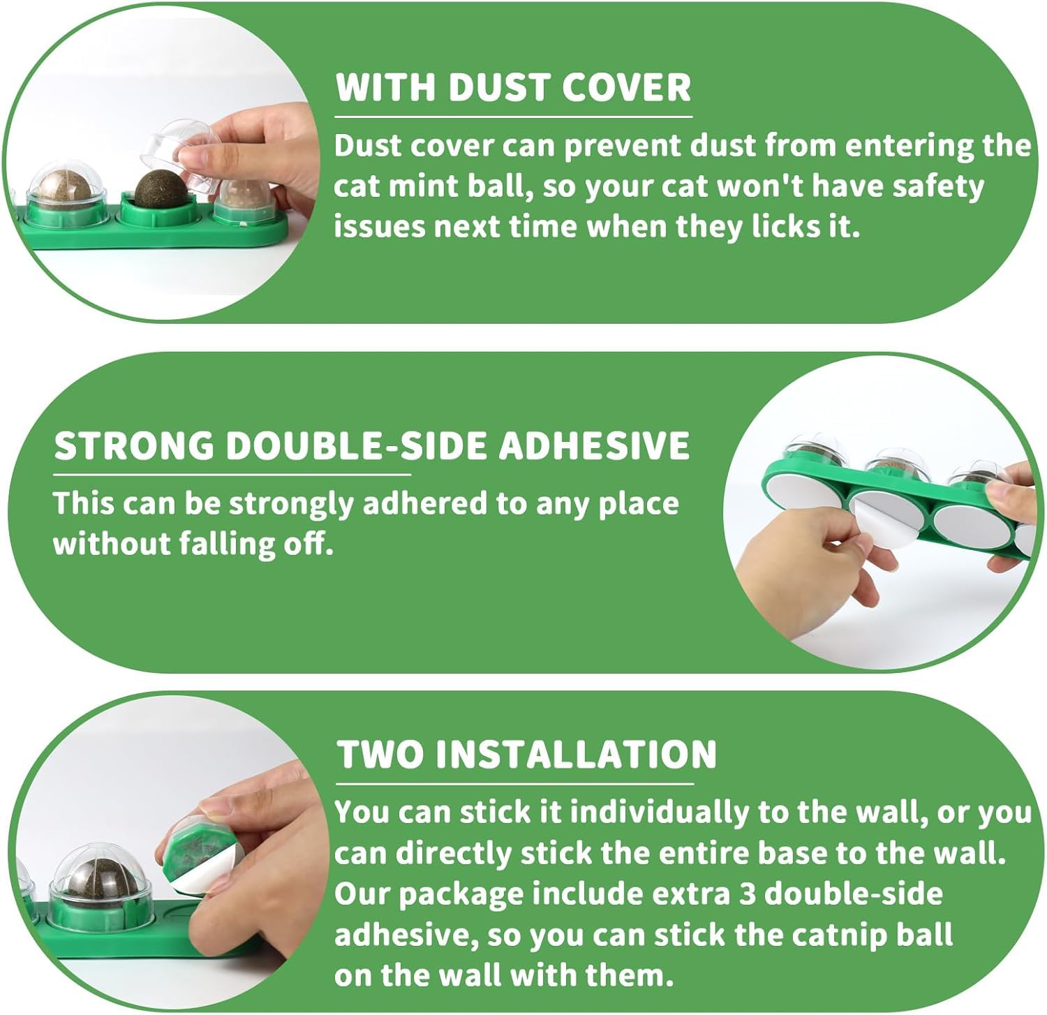 كرات النعناع البري الجدارية للقطط، كرات لعق للقطط للتعليق على الجدار مع ملصقات نعناع بري، ألعاب جدارية دوارة للمضغ تحافظ على صحة الأسنان، بثلاث نكهات، كرة لتعزيز طاقة القططـ عبوة من 4 قطع بلون رمادي