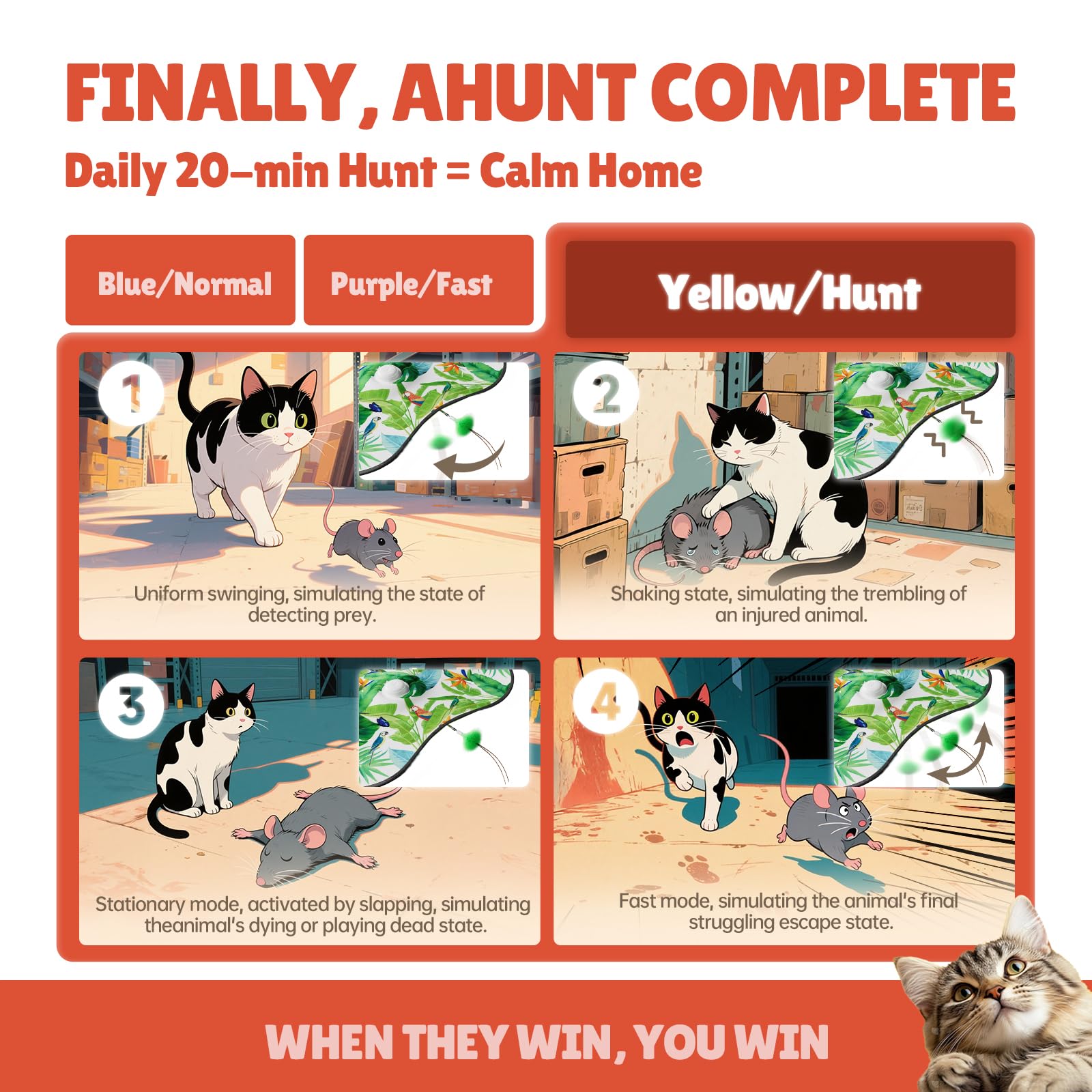 لعبة تفاعلية اوتوماتيكية للقطط المنزلية قابلة لإعادة الشحن من ستيريكس، بتصميم طائر مخفي متحرك باللمس وفأر بصوت صرير، ألعاب تدريب للقطط في الأماكن المغلقة