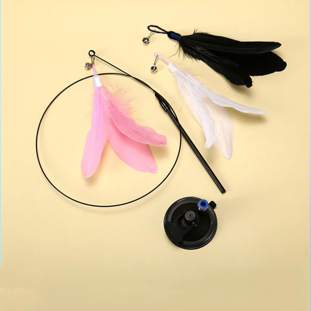 لعبة تفاعلية اوتوماتيكية للقطط من جيه كيه جيه اند زد اكس زد - عصا تشويق مع ريش طيور طبيعي واكواب شفط لممارسة مطاردة الحيوانات الاليفة في الاماكن المغلقة (بينك)