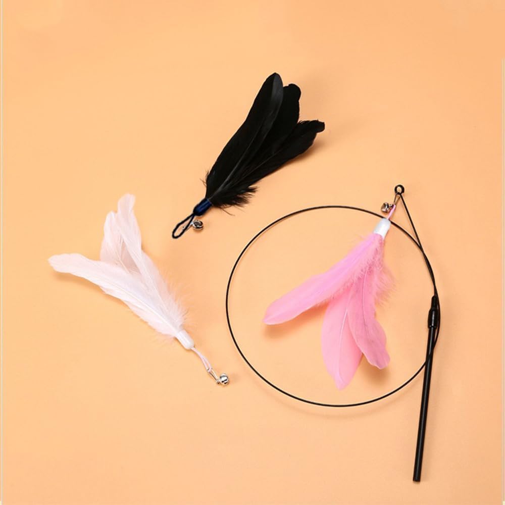 لعبة تفاعلية اوتوماتيكية للقطط من جيه كيه جيه اند زد اكس زد - عصا تشويق مع ريش طيور طبيعي واكواب شفط لممارسة مطاردة الحيوانات الاليفة في الاماكن المغلقة (بينك)