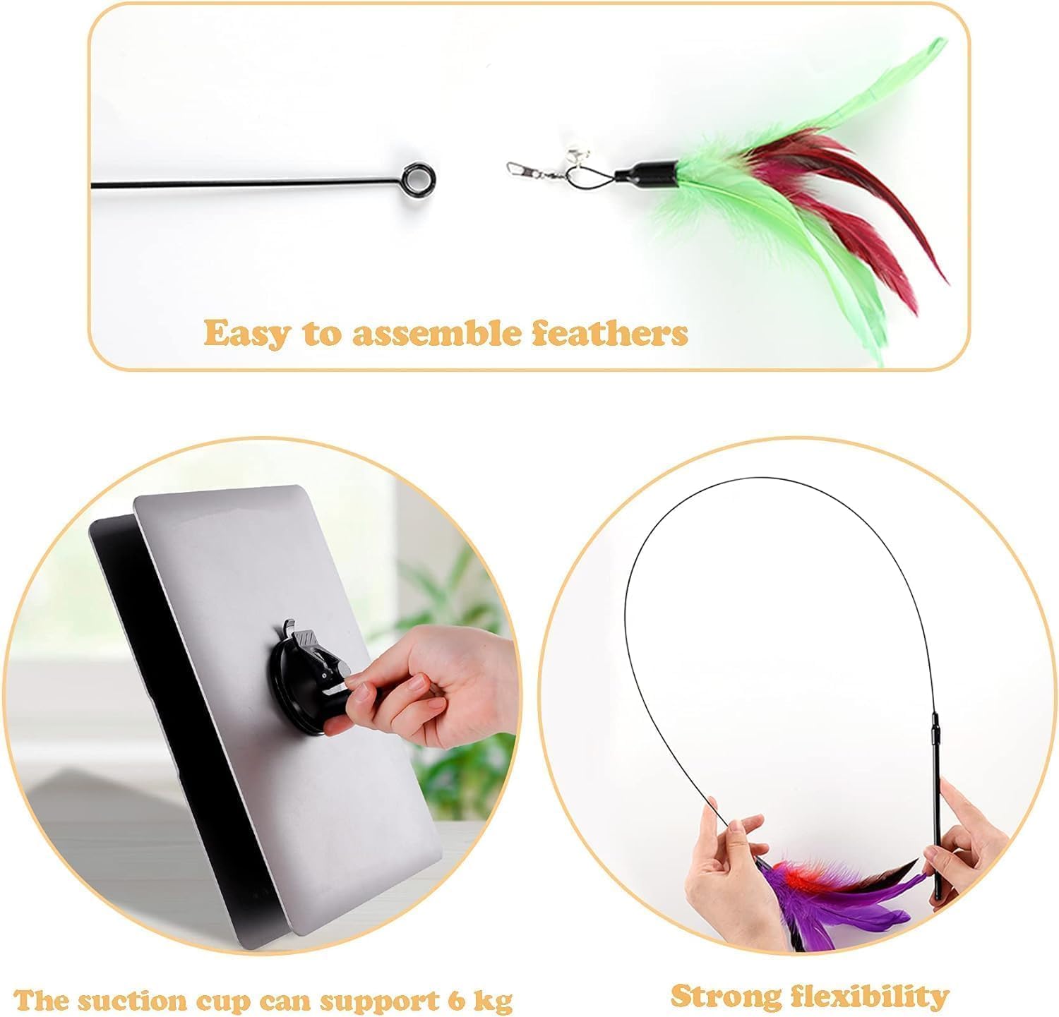 لعبة تفاعلية اوتوماتيكية للقطط من جيه كيه جيه اند زد اكس زد - عصا تشويق مع ريش طيور طبيعي واكواب شفط لممارسة مطاردة الحيوانات الاليفة في الاماكن المغلقة (بينك)