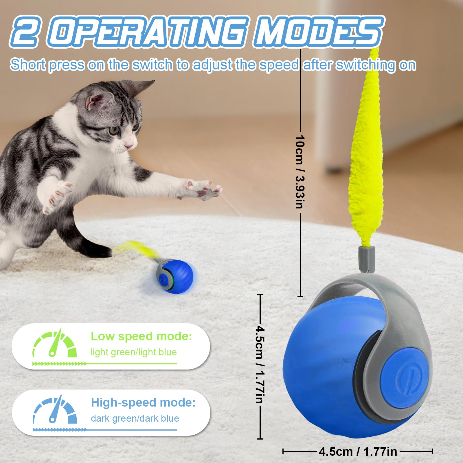 لعبة سبيدي تيل 2.0 للقطط من تشانشي، كرة العاب ذكية قابلة لاعادة الشحن بمنفذ USB، لعبة تفاعلية ذكية للقطط مع وضعين، كرة لعب للقطط تتحرك تلقائيا، العاب للقطط في الاماكن المغلقة للبالغين (ازرق)