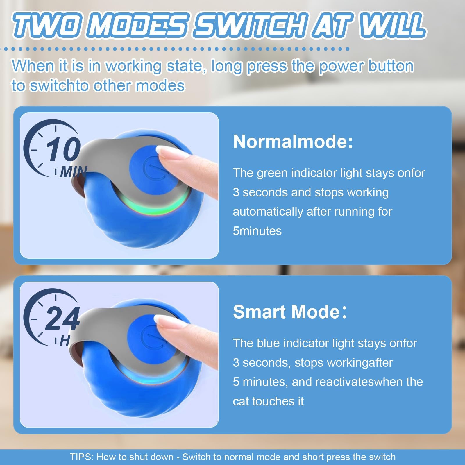 لعبة سبيدي تيل 2.0 للقطط من تشانشي، كرة العاب ذكية قابلة لاعادة الشحن بمنفذ USB، لعبة تفاعلية ذكية للقطط مع وضعين، كرة لعب للقطط تتحرك تلقائيا، العاب للقطط في الاماكن المغلقة للبالغين (ازرق)