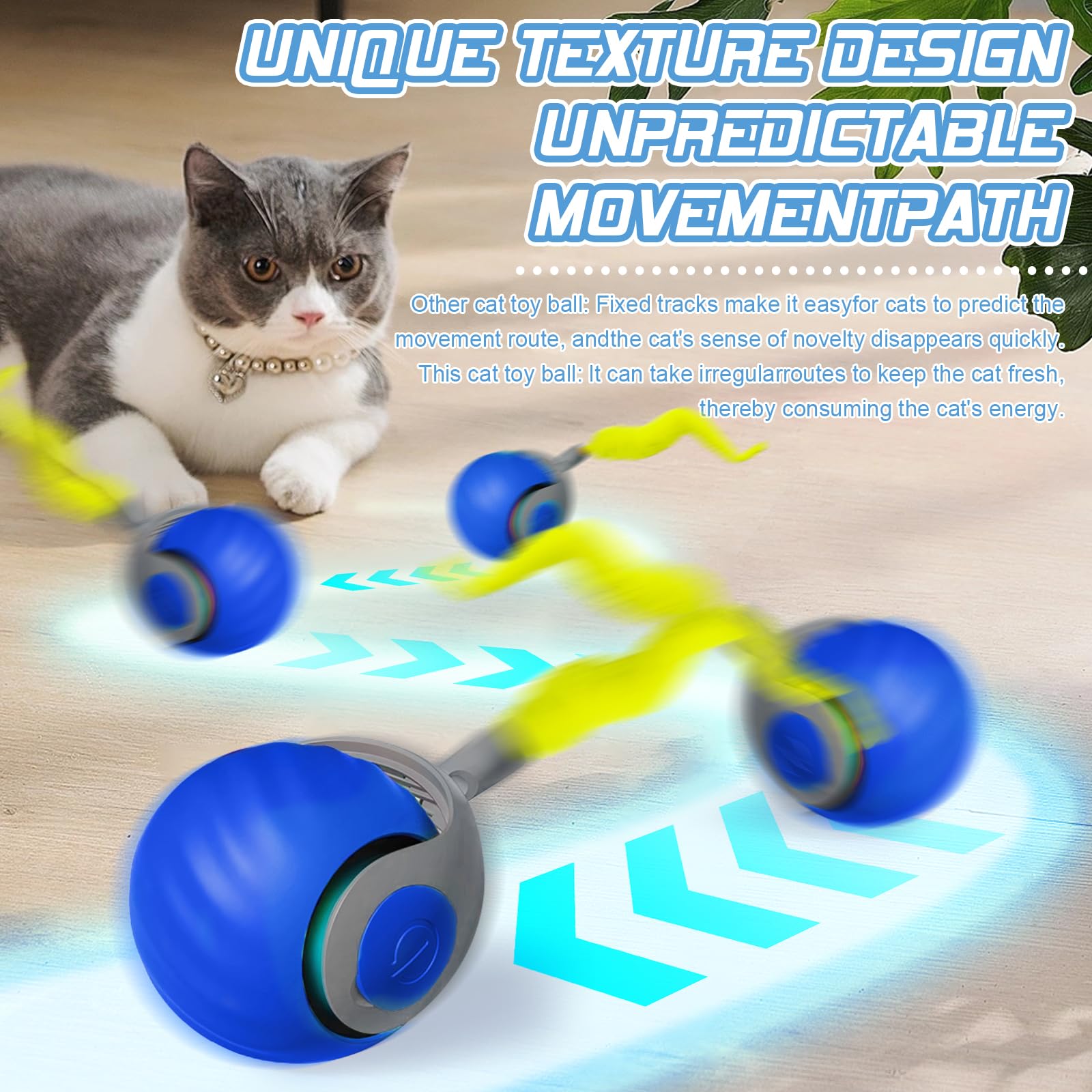 لعبة سبيدي تيل 2.0 للقطط من تشانشي، كرة العاب ذكية قابلة لاعادة الشحن بمنفذ USB، لعبة تفاعلية ذكية للقطط مع وضعين، كرة لعب للقطط تتحرك تلقائيا، العاب للقطط في الاماكن المغلقة للبالغين (ازرق)