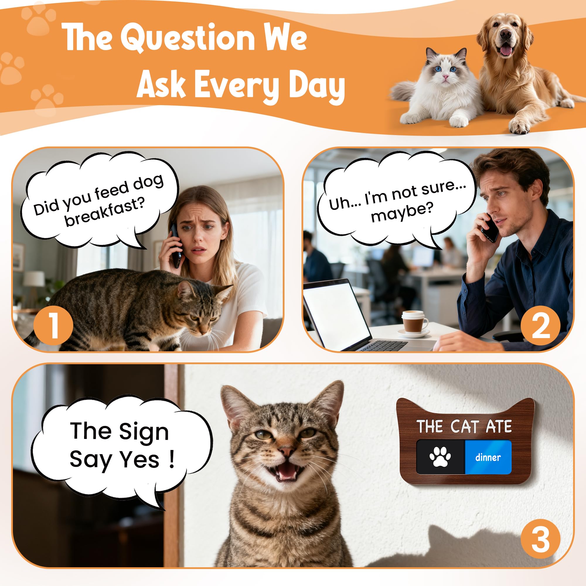 لوازم تذكير بتغذية القطط من ايليت ساين مع مغناطيس، جهاز تتبع وجبات الحيوانات الاليفة مع القط اكل، لافتة تغذية فريدة من نوعها من الاكريليك على شكل اذنين مع الافطار والعشاء، اسود مع ملصقين، 4.7 انش × 3