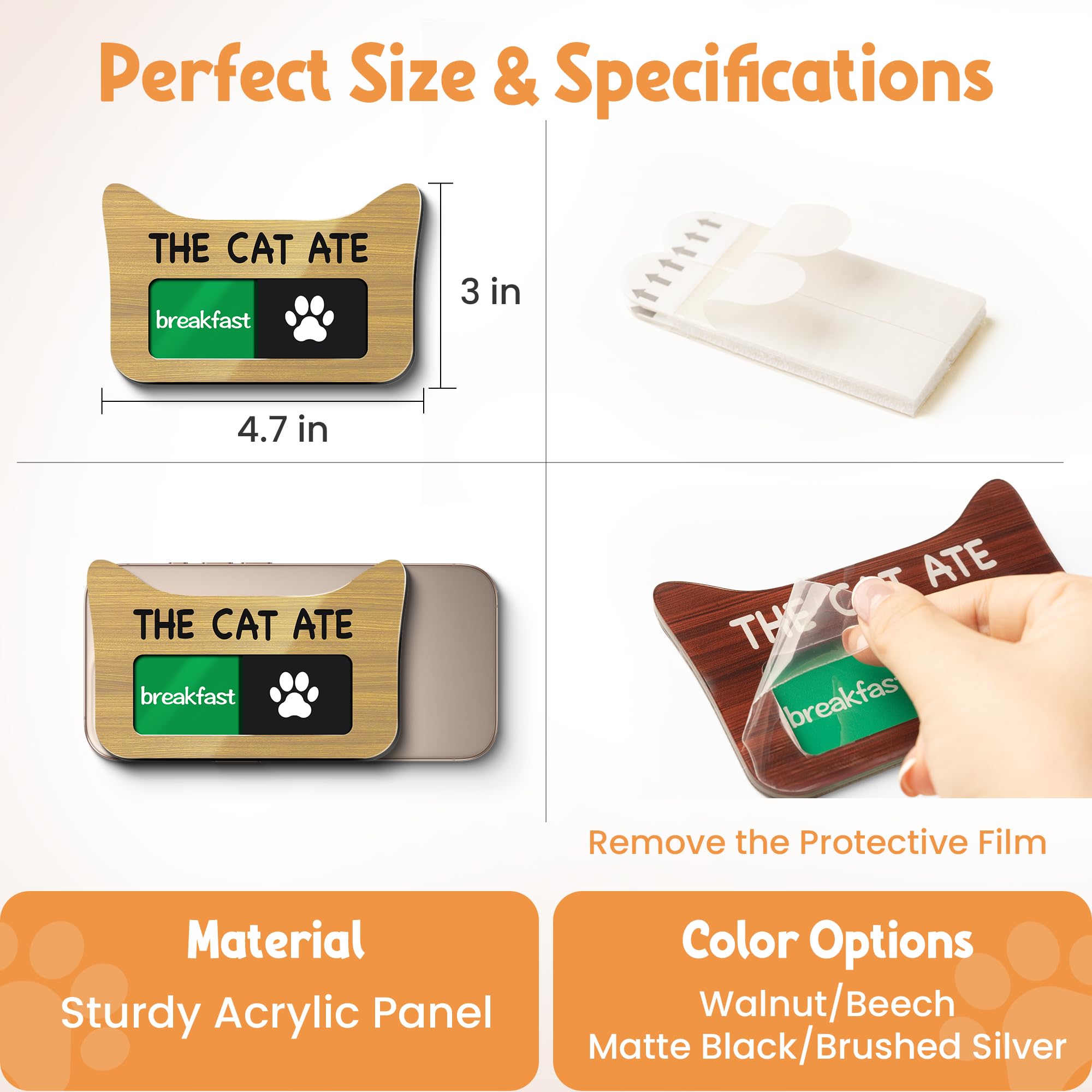 لوازم تذكير بتغذية القطط من ايليت ساين مع مغناطيس، جهاز تتبع وجبات الحيوانات الاليفة مع القط اكل، لافتة تغذية فريدة من نوعها من الاكريليك على شكل اذنين مع الافطار والعشاء، اسود مع ملصقين، 4.7 انش × 3