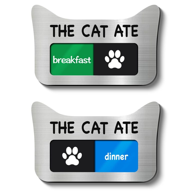 لوازم تذكير بتغذية القطط من ايليت ساين مع مغناطيس، جهاز تتبع وجبات الحيوانات الاليفة مع القط اكل، لافتة تغذية فريدة من نوعها من الاكريليك على شكل اذنين مع الافطار والعشاء، اسود مع ملصقين، 4.7 انش × 3