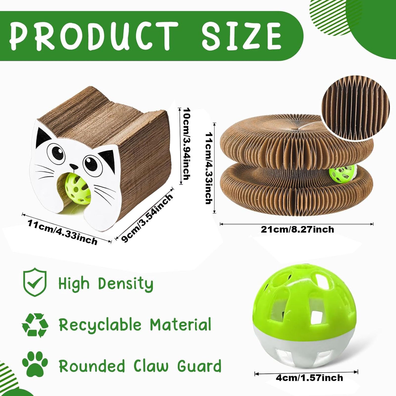 لوح خدش لعبة القطط، لعبة اكورديون تفاعلية مدمجة مع كرة جرس، لوح خدش سحري للقطط يعزز صحة المخالب ويخفف القلق ويحمي الاثاث