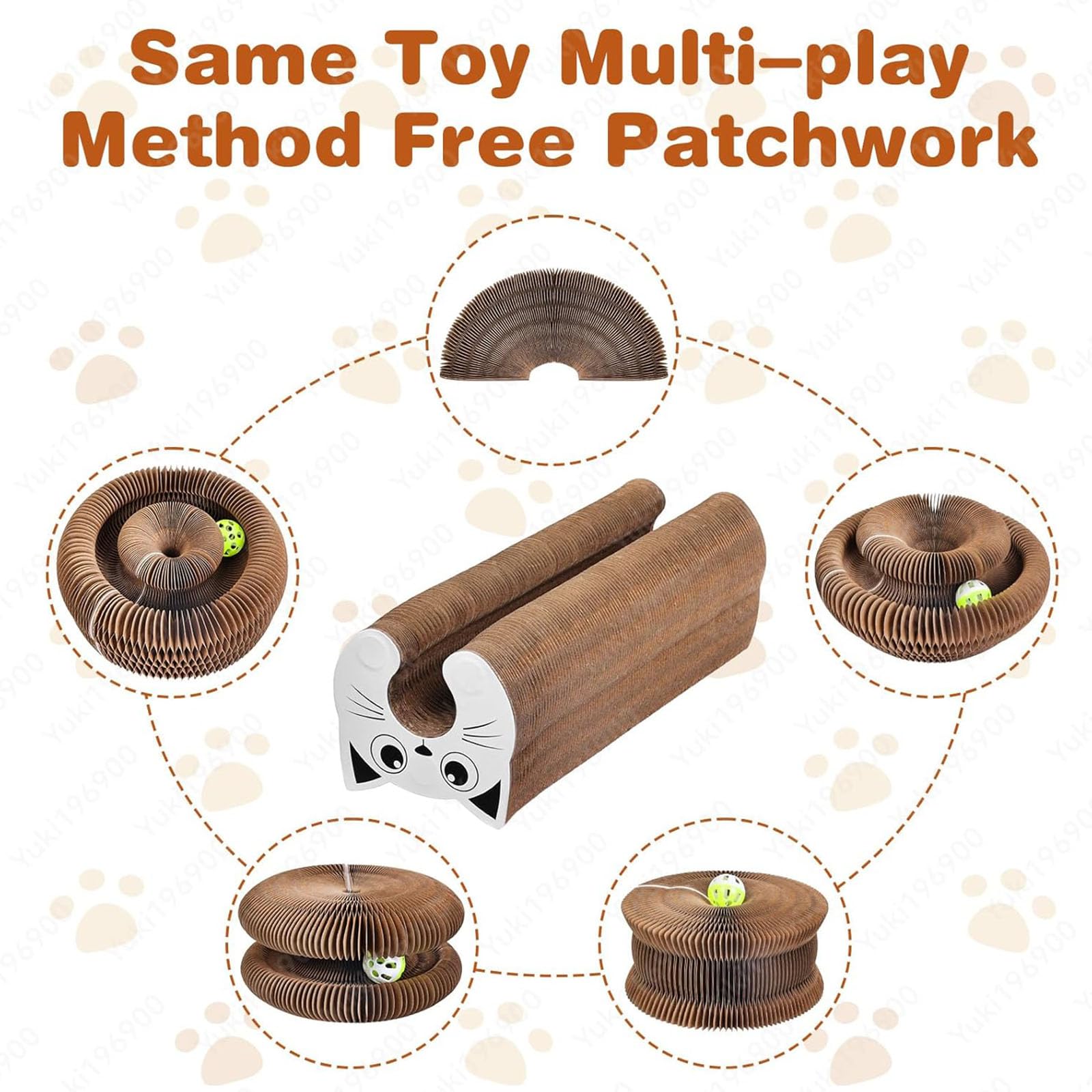 لوح خدش لعبة القطط، لعبة اكورديون تفاعلية مدمجة مع كرة جرس، لوح خدش سحري للقطط يعزز صحة المخالب ويخفف القلق ويحمي الاثاث