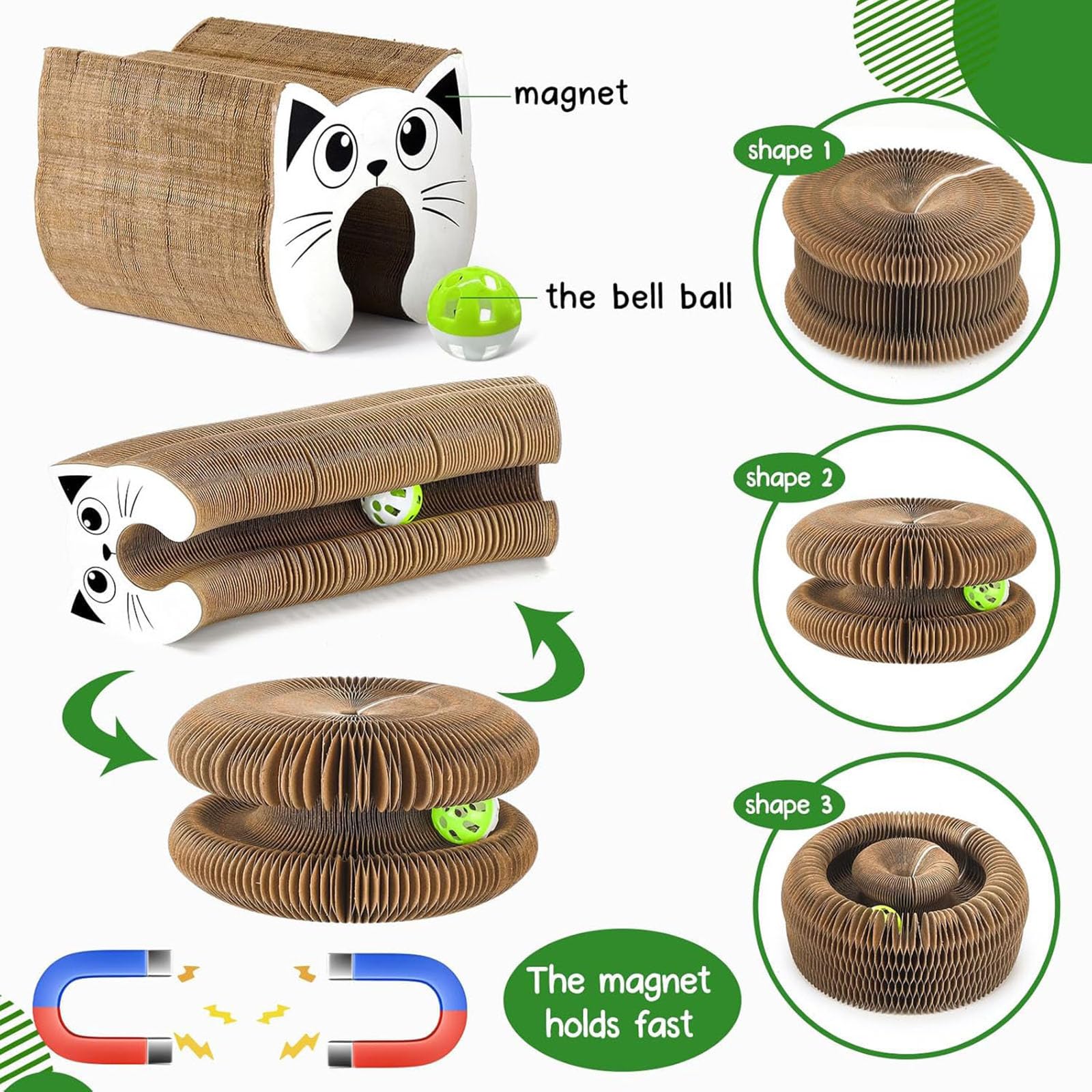 لوح خدش لعبة القطط، لعبة اكورديون تفاعلية مدمجة مع كرة جرس، لوح خدش سحري للقطط يعزز صحة المخالب ويخفف القلق ويحمي الاثاث