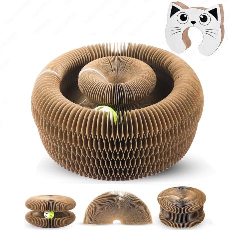 لوح خدش لعبة القطط، لعبة اكورديون تفاعلية مدمجة مع كرة جرس، لوح خدش سحري للقطط يعزز صحة المخالب ويخفف القلق ويحمي الاثاث