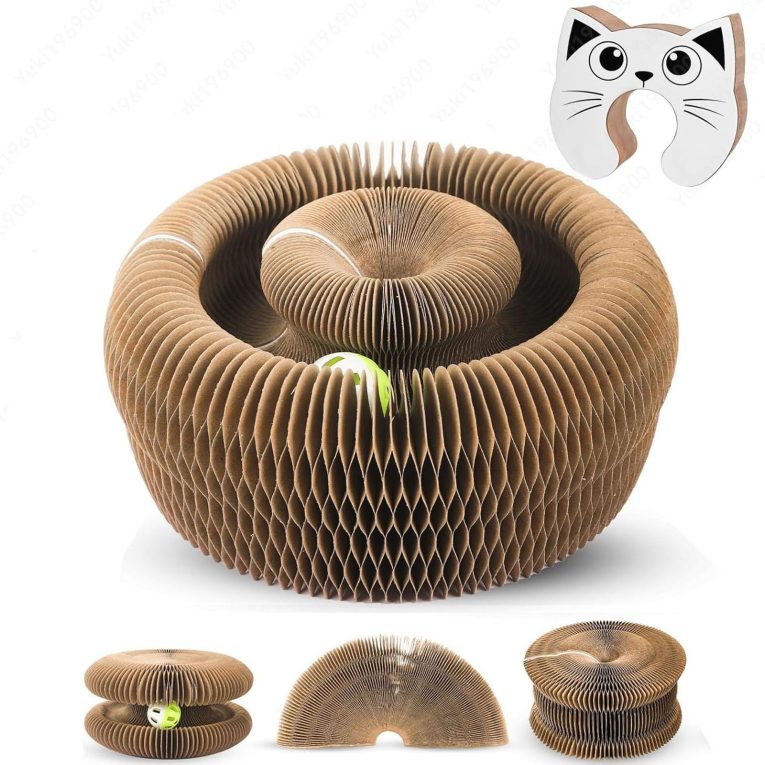 لوح خدش لعبة القطط، لعبة اكورديون تفاعلية مدمجة مع كرة جرس، لوح خدش سحري للقطط يعزز صحة المخالب ويخفف القلق ويحمي الاثاث
