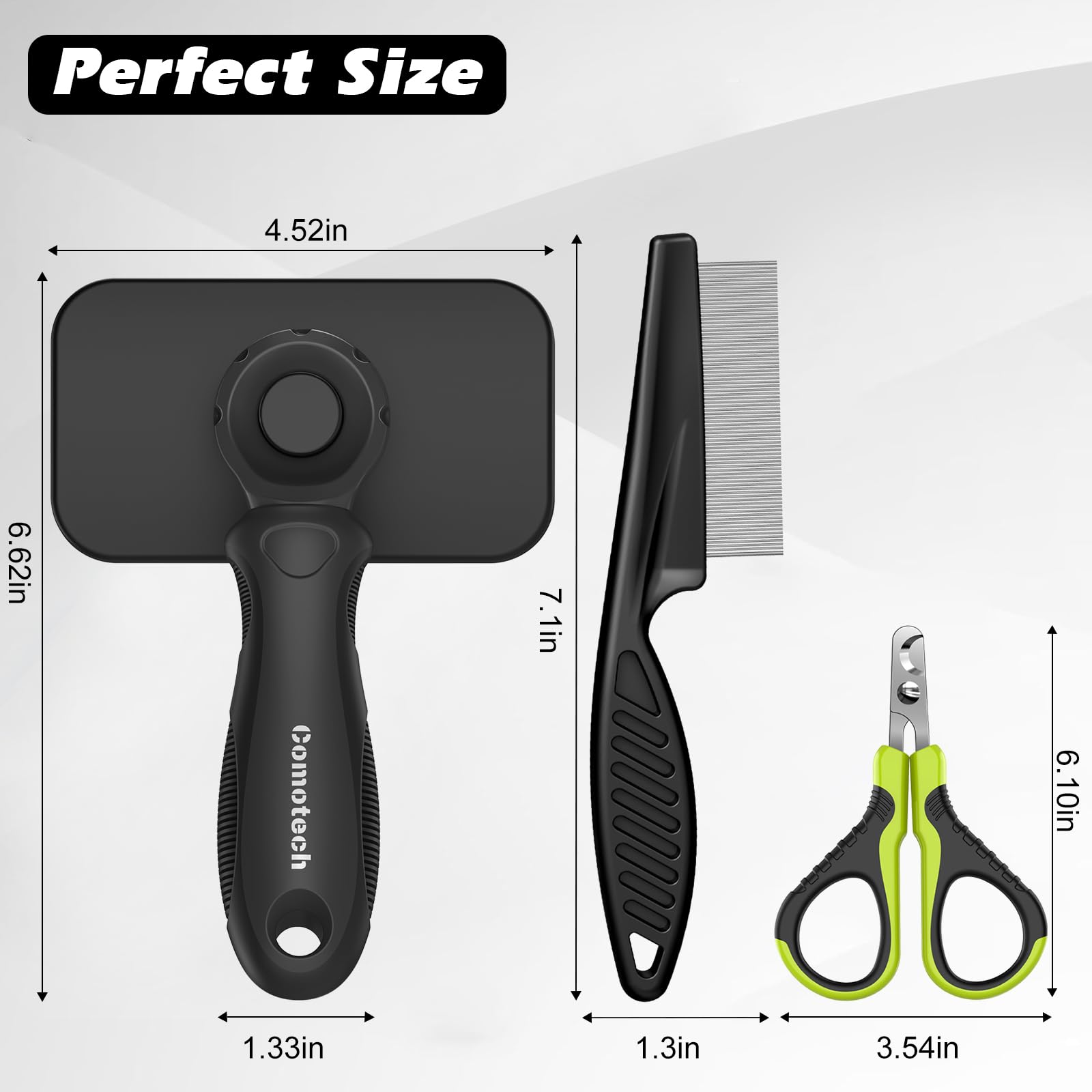 مجموعة العناية بالقطط من كوموتيك مكونة من 4 قطع | فرشاة للقطط مع زر تحرير | مقص اظافر للقطط مع مبرد اظافر | شعر الكلاب والقطط / العناية / التدليك / فرشاة استحمام للقطط والكلاب ذات الشعر الطويل او