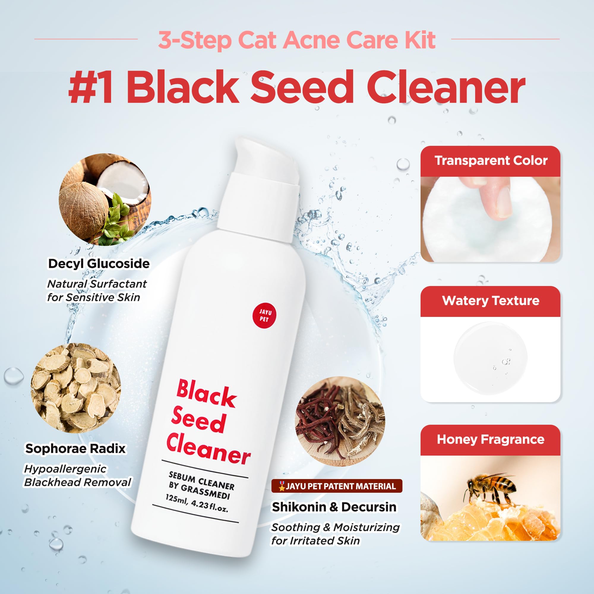 مجموعة العناية بحب الشباب للقطط من 3 خطوات جايو بيت - منظف لا يسبب الحساسية لحب والقطط السوداء 1EA وسادات مزدوجة الجوانب مناديل مبللة 30 قطعة فرشاة سيليكون ناعمة للعناية