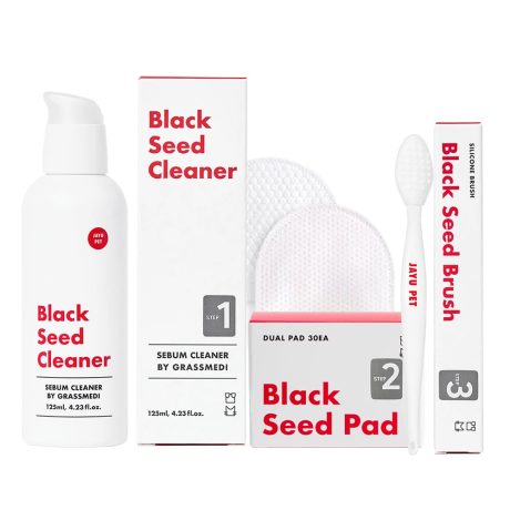 مجموعة العناية بحب الشباب للقطط من 3 خطوات جايو بيت - منظف لا يسبب الحساسية لحب والقطط السوداء 1EA وسادات مزدوجة الجوانب مناديل مبللة 30 قطعة فرشاة سيليكون ناعمة للعناية